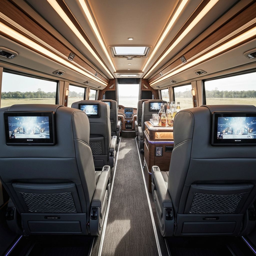 Interior de bus de lujo con asientos cómodos